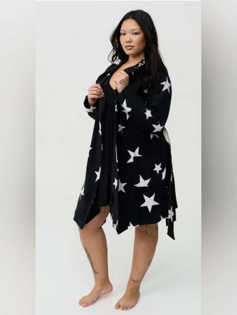 Torrid Spa Fleece Sleep Robe Black & White Stars Plus Size 3/4 (22-26)